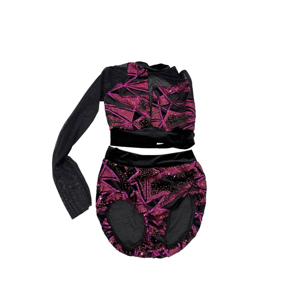 Pumpers Competition Dance Black Hot Pink Sequin‎ 2 Piece Jazz Costume Youth XL